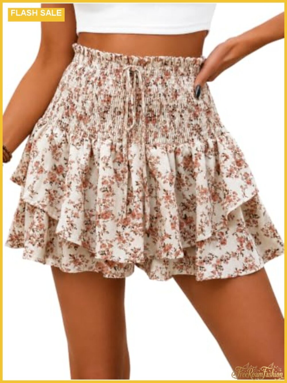 Women's Floral Ruffle Mini Skort High Waisted with Built-in Shorts